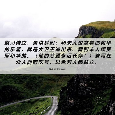 Picture 06 - 历 代 志 下 7:6 CUVS - 祭 司 侍 立 ， 各 供 其 职 ； 利 未 - Bible Verse Picture