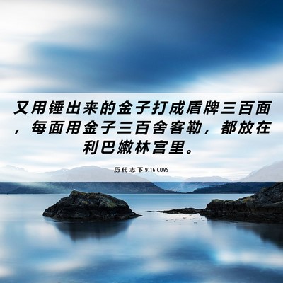 Picture 06 - 历 代 志 下 9:16 CUVS - 又 用 锤 出 来 的 金 子 打 成 盾 牌 - Bible Verse Picture