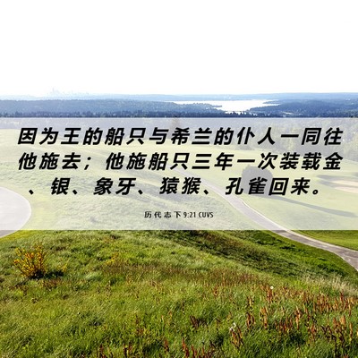 Picture 06 - 历 代 志 下 9:21 CUVS - 因 为 王 的 船 只 与 希 兰 的 仆 人 - Bible Verse Picture