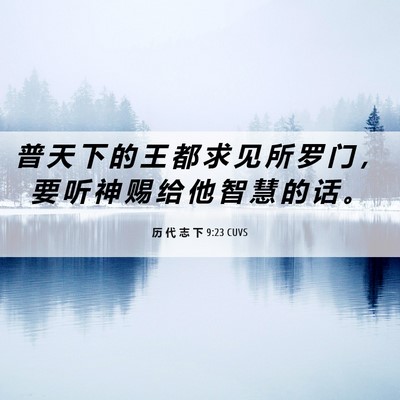 Picture 06 - 历 代 志 下 9:23 CUVS - 普 天 下 的 王 都 求 见 所 罗 门 ， - Bible Verse Picture