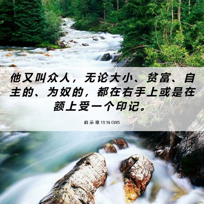 Picture 06 - 启 示 录 13:16 CUVS - 他 又 叫 众 人 ， 无 论 大 小 、 贫 - Bible Verse Picture