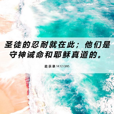 Picture 06 - 启 示 录 14:12 CUVS - 圣 徒 的 忍 耐 就 在 此 ； 他 们 是 - Bible Verse Picture