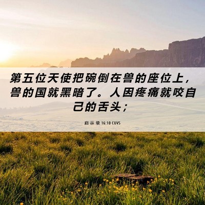 Picture 06 - 启 示 录 16:10 CUVS - 第 五 位 天 使 把 碗 倒 在 兽 的 座 - Bible Verse Picture