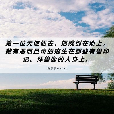 Picture 06 - 启 示 录 16:2 CUVS - 第 一 位 天 使 便 去 ， 把 碗 倒 在 - Bible Verse Picture