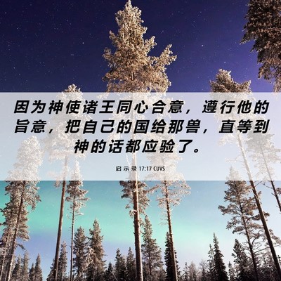 Picture 06 - 启 示 录 17:17 CUVS - 因 为 神 使 诸 王 同 心 合 意 ， 遵 - Bible Verse Picture