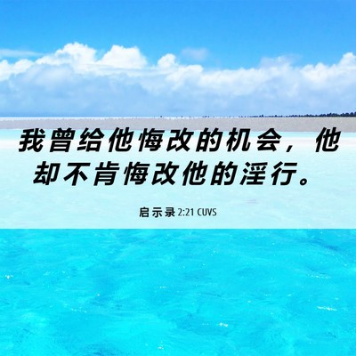 Picture 06 - 启 示 录 2:21 CUVS - 我 曾 给 他 悔 改 的 机 会 ， 他 却 - Bible Verse Picture