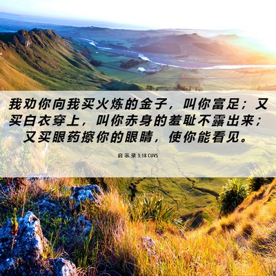 Picture 06 - 启 示 录 3:18 CUVS - 我 劝 你 向 我 买 火 炼 的 金 子 ， - Bible Verse Picture