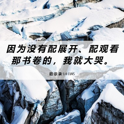 Picture 06 - 启 示 录 5:4 CUVS - 因 为 没 有 配 展 开 、 配 观 看 那 - Bible Verse Picture