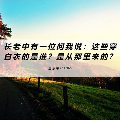 Picture 06 - 启 示 录 7:13 CUVS - 长 老 中 有 一 位 问 我 说 ： 这 些 - Bible Verse Picture