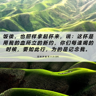 Picture 06 - 哥 林 多 前 书 11:25 CUVS - 饭 後 ， 也 照 样 拿 起 杯 来 ， 说 - Bible Verse Picture