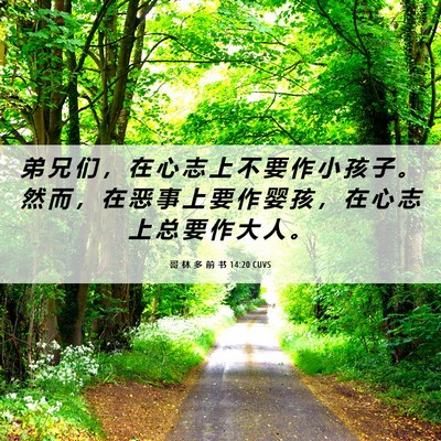 Picture 06 - 哥 林 多 前 书 14:20 CUVS - 弟 兄 们 ， 在 心 志 上 不 要 作 小 - Bible Verse Picture