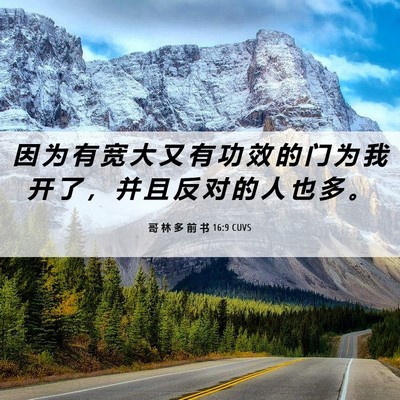 Picture 06 - 哥 林 多 前 书 16:9 CUVS - 因 为 有 宽 大 又 有 功 效 的 门 为 - Bible Verse Picture