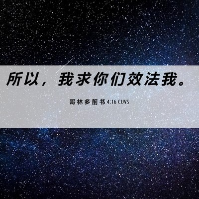 Picture 06 - 哥 林 多 前 书 4:16 CUVS - 所 以 ， 我 求 你 们 效 法 我 - Bible Verse Picture