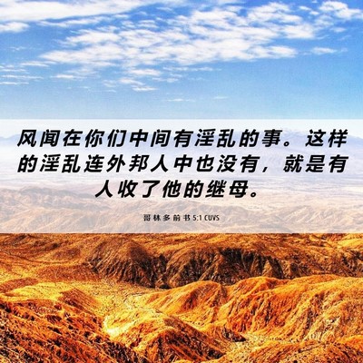 Picture 06 - 哥 林 多 前 书 5:1 CUVS - 风 闻 在 你 们 中 间 有 淫 乱 的 事 - Bible Verse Picture