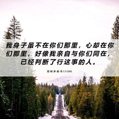 Picture 06 - 哥 林 多 前 书 5:3 CUVS - 我 身 子 虽 不 在 你 们 那 里 ， 心 - Bible Verse Picture