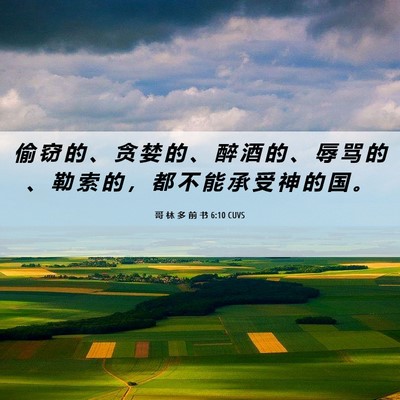 Picture 06 - 哥 林 多 前 书 6:10 CUVS - 偷 窃 的 、 贪 婪 的 、 醉 酒 的 、 - Bible Verse Picture