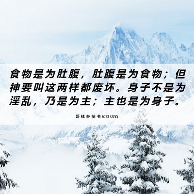 Picture 06 - 哥 林 多 前 书 6:13 CUVS - 食 物 是 为 肚 腹 ， 肚 腹 是 为 食 - Bible Verse Picture