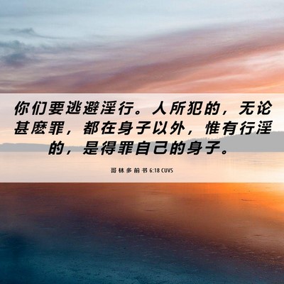 Picture 06 - 哥 林 多 前 书 6:18 CUVS - 你 们 要 逃 避 淫 行 。 人 所 犯 的 - Bible Verse Picture