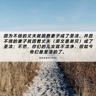 Picture 06 - 哥 林 多 前 书 7:14 CUVS - 因 为 不 信 的 丈 夫 就 因 着 妻 子 - Bible Verse Picture