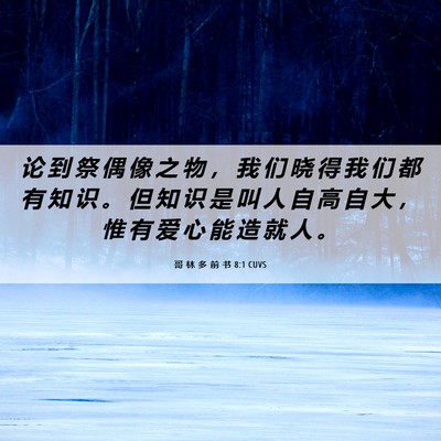 Picture 06 - 哥 林 多 前 书 8:1 CUVS - 论 到 祭 偶 像 之 物 ， 我 们 晓 得 - Bible Verse Picture