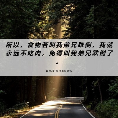 Picture 06 - 哥 林 多 前 书 8:13 CUVS - 所 以 ， 食 物 若 叫 我 弟 兄 跌 倒 - Bible Verse Picture