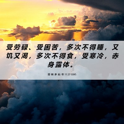 Picture 06 - 哥 林 多 后 书 11:27 CUVS - 受 劳 碌 、 受 困 苦 ， 多 次 不 得 - Bible Verse Picture
