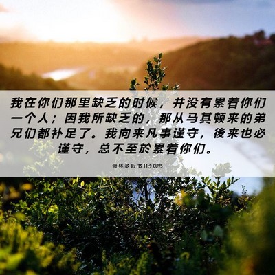 Picture 06 - 哥 林 多 后 书 11:9 CUVS - 我 在 你 们 那 里 缺 乏 的 时 候 ， - Bible Verse Picture