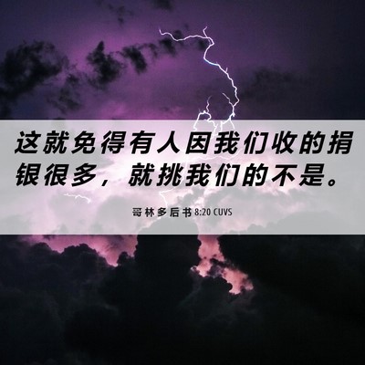 Picture 06 - 哥 林 多 后 书 8:20 CUVS - 这 就 免 得 有 人 因 我 们 收 的 捐 - Bible Verse Picture