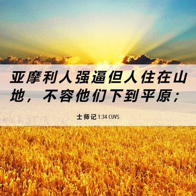 Picture 06 - 士 师 记 1:34 CUVS - 亚 摩 利 人 强 逼 但 人 住 在 山 地 - Bible Verse Picture