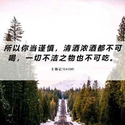 Picture 06 - 士 师 记 13:4 CUVS - 所 以 你 当 谨 慎 ， 清 酒 浓 酒 都 - Bible Verse Picture