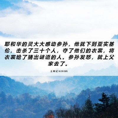 Picture 06 - 士 师 记 14:19 CUVS - 耶 和 华 的 灵 大 大 感 动 参 孙 ， - Bible Verse Picture