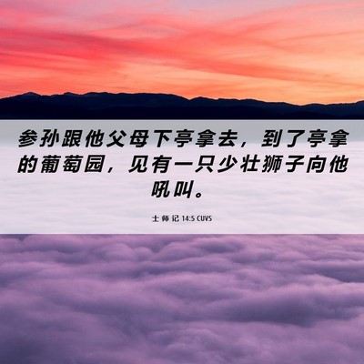 Picture 06 - 士 师 记 14:5 CUVS - 参 孙 跟 他 父 母 下 亭 拿 去 ， 到 - Bible Verse Picture