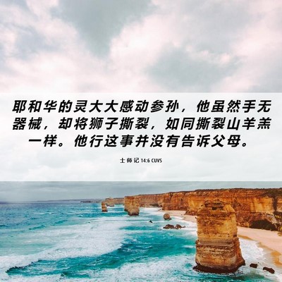 Picture 06 - 士 师 记 14:6 CUVS - 耶 和 华 的 灵 大 大 感 动 参 孙 ， - Bible Verse Picture