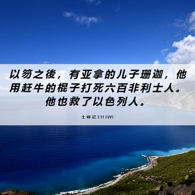 Picture 06 - 士 师 记 3:31 CUVS - 以 笏 之 後 ， 有 亚 拿 的 儿 子 珊 - Bible Verse Picture