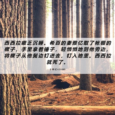 Picture 06 - 士 师 记 4:21 CUVS - 西 西 拉 疲 乏 沉 睡 。 希 百 的 妻 - Bible Verse Picture