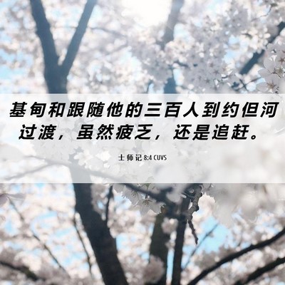 Picture 06 - 士 师 记 8:4 CUVS - 基 甸 和 跟 随 他 的 三 百 人 到 约 - Bible Verse Picture
