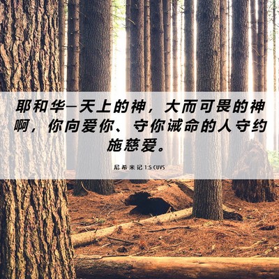 Picture 06 - 尼 希 米 记 1:5 CUVS - 耶 和 华 ─ 天 上 的 神 ， 大 而 可 - Bible Verse Picture