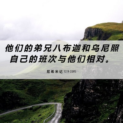 Picture 06 - 尼 希 米 记 12:9 CUVS - 他 们 的 弟 兄 八 布 迦 和 乌 尼 照 - Bible Verse Picture