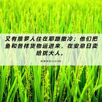 Picture 06 - 尼 希 米 记 13:16 CUVS - 又 有 推 罗 人 住 在 耶 路 撒 冷 ； - Bible Verse Picture