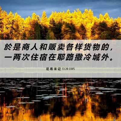 Picture 06 - 尼 希 米 记 13:20 CUVS - 於 是 商 人 和 贩 卖 各 样 货 物 的 - Bible Verse Picture