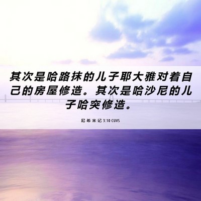 Picture 06 - 尼 希 米 记 3:10 CUVS - 其 次 是 哈 路 抹 的 儿 子 耶 大 雅 - Bible Verse Picture