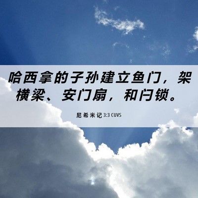 Picture 06 - 尼 希 米 记 3:3 CUVS - 哈 西 拿 的 子 孙 建 立 鱼 门 ， 架 - Bible Verse Picture