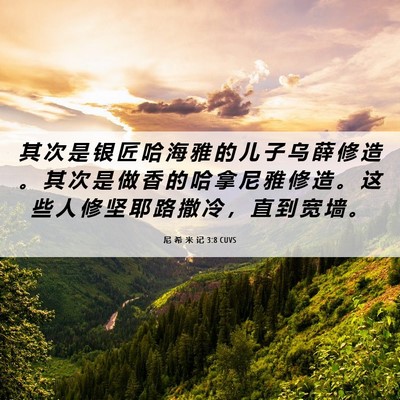 Picture 06 - 尼 希 米 记 3:8 CUVS - 其 次 是 银 匠 哈 海 雅 的 儿 子 乌 - Bible Verse Picture