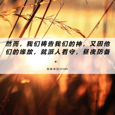 Picture 06 - 尼 希 米 记 4:9 CUVS - 然 而 ， 我 们 祷 告 我 们 的 神 ， - Bible Verse Picture