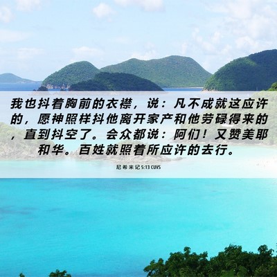 Picture 06 - 尼 希 米 记 5:13 CUVS - 我 也 抖 着 胸 前 的 衣 襟 ， 说 ： - Bible Verse Picture