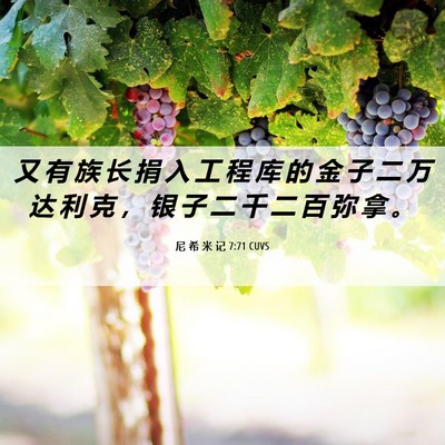Picture 06 - 尼 希 米 记 7:71 CUVS - 又 有 族 长 捐 入 工 程 库 的 金 子 - Bible Verse Picture