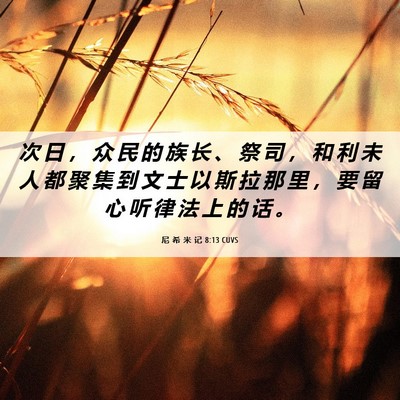 Picture 06 - 尼 希 米 记 8:13 CUVS - 次 日 ， 众 民 的 族 长 、 祭 司 ， - Bible Verse Picture