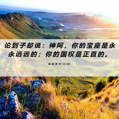 Picture 06 - 希 伯 来 书 1:8 CUVS - 论 到 子 却 说 ： 神 阿 ， 你 的 宝 - Bible Verse Picture