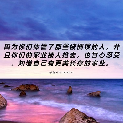 Picture 06 - 希 伯 来 书 10:34 CUVS - 因 为 你 们 体 恤 了 那 些 被 捆 锁 - Bible Verse Picture