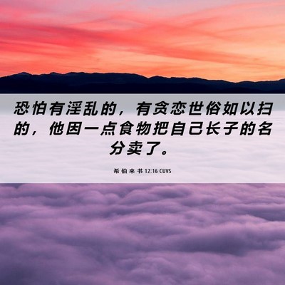 Picture 06 - 希 伯 来 书 12:16 CUVS - 恐 怕 有 淫 乱 的 ， 有 贪 恋 世 俗 - Bible Verse Picture